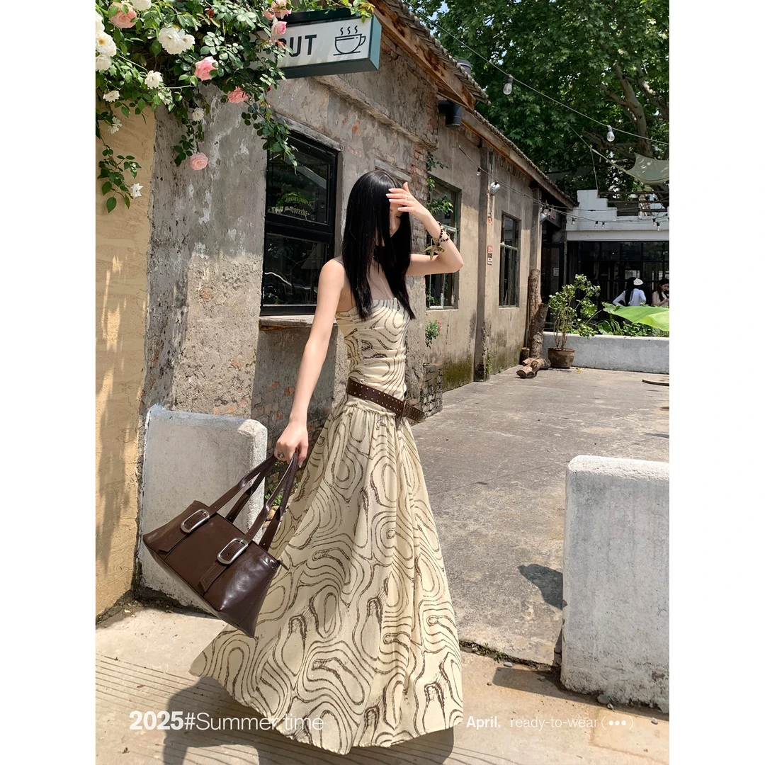 SUNONEONE 抹胸褶皱连衣裙女夏季法式气质显瘦长款收腰裙子D0124Q