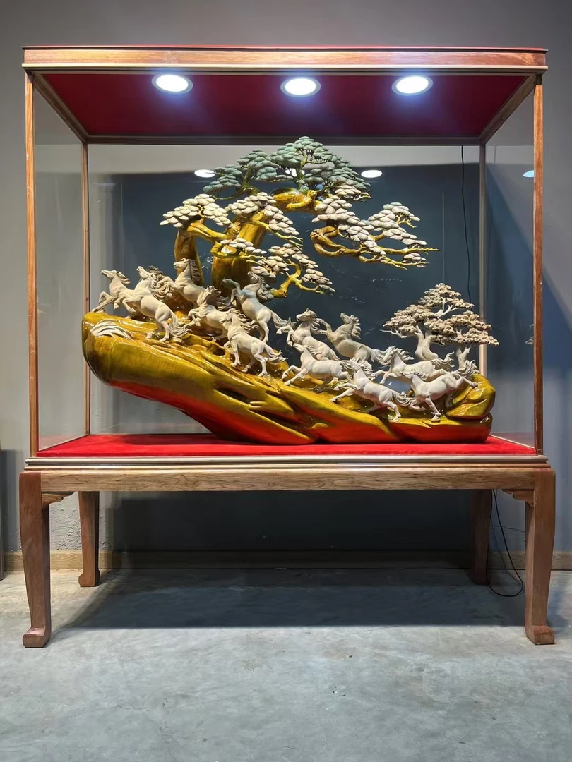 小叶金丝楠木精雕新品，万马奔腾，规格长181宽63高212
