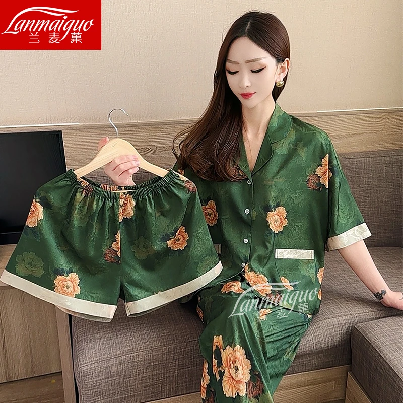 兰麦菓【牡丹花】2025新款春季新中式睡衣女三件套国风高级感家居服