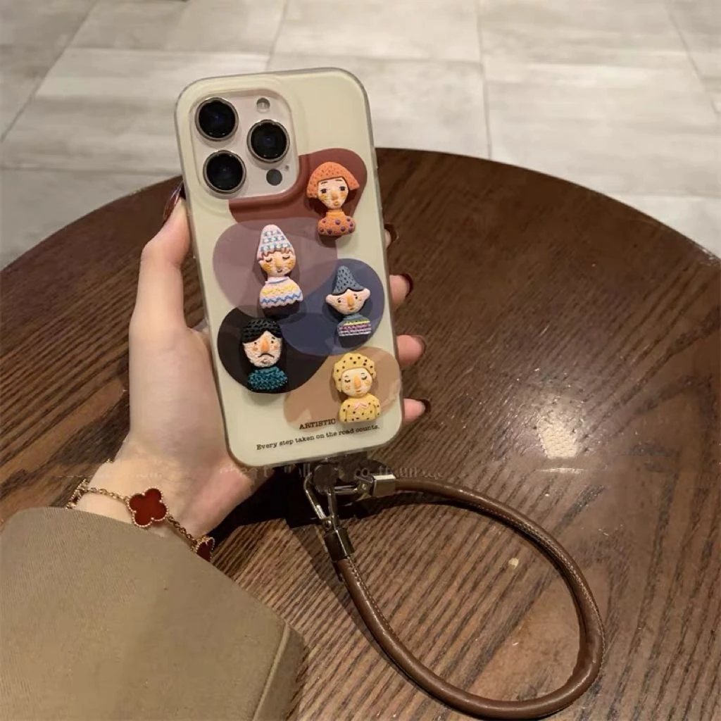 涂鸦色块立公仔适用于iPhone16promax13/15手机壳15pro手绳16高级