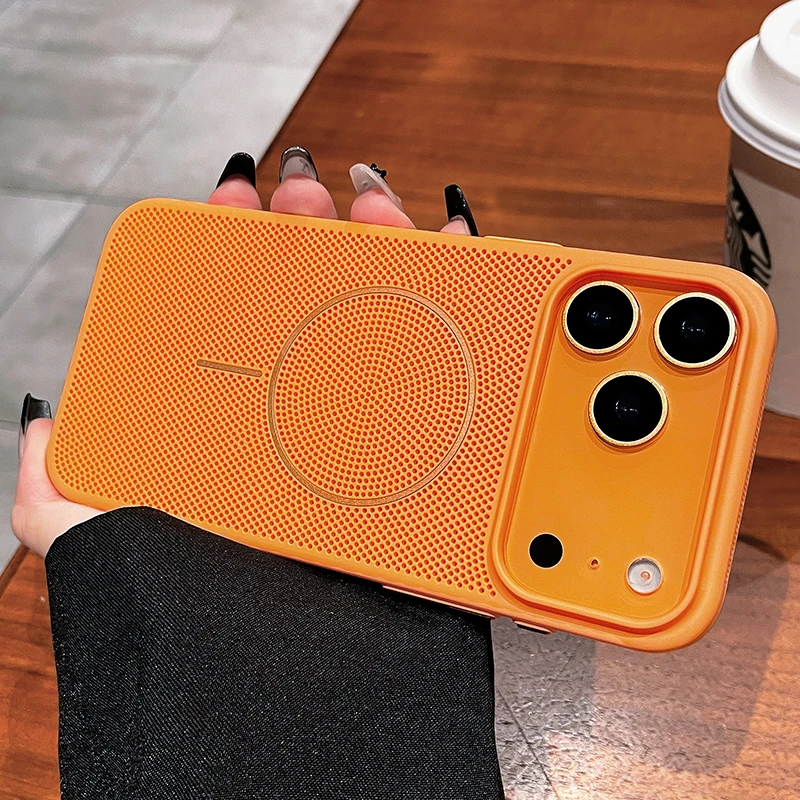 适用苹果17ProMax手机壳透气散热细圈磁吸iPhone17超薄防摔保护套