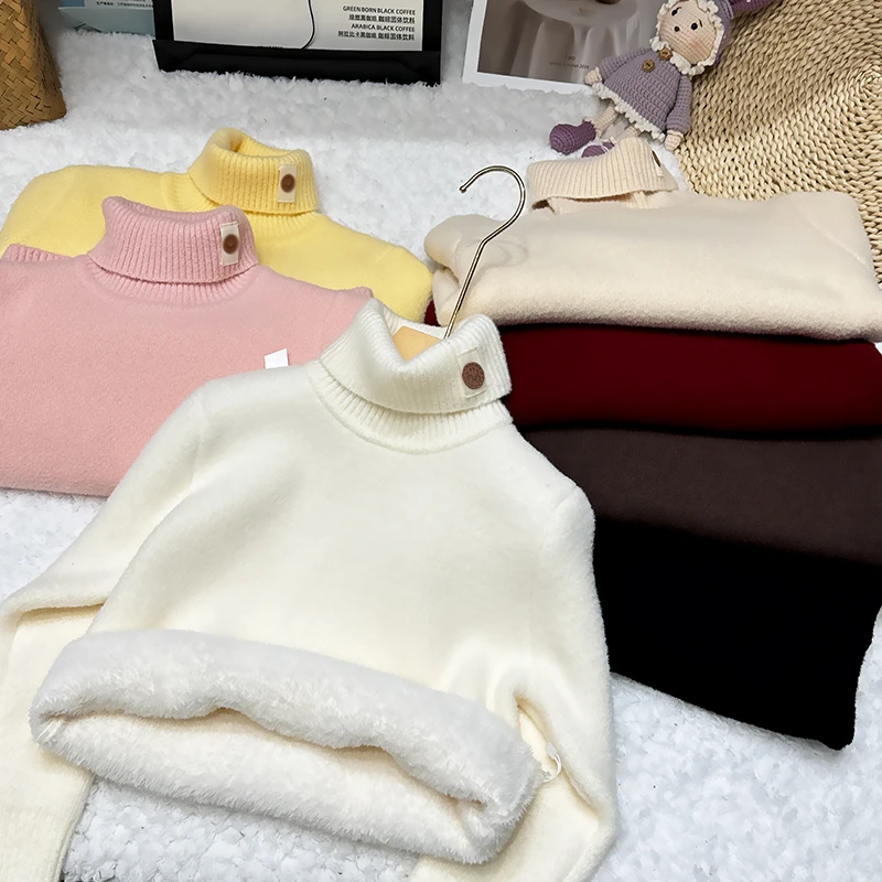 【笑脸+小象】2024新款男童一体绒毛衣女童洋气宝宝高领毛衣