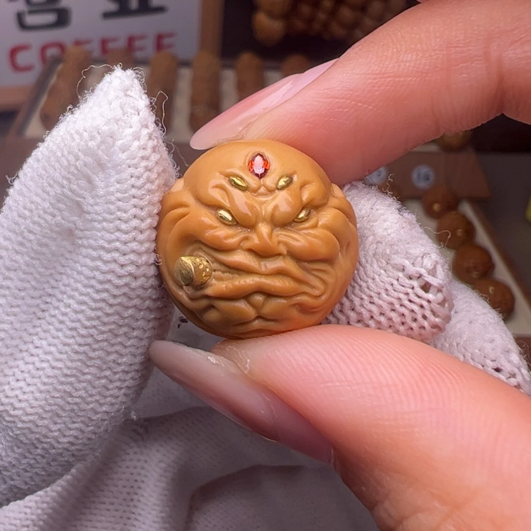 把件猴头核桃镶嵌款五目烟鬼全品有正常封口线