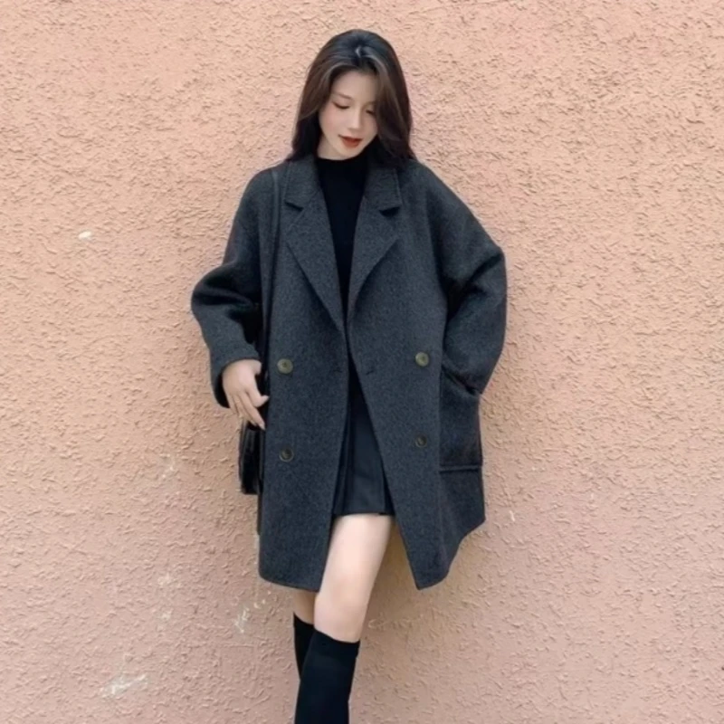 双面羊毛大衣2025秋冬新款显瘦气质小个子中长款韩版宽松毛呢外套