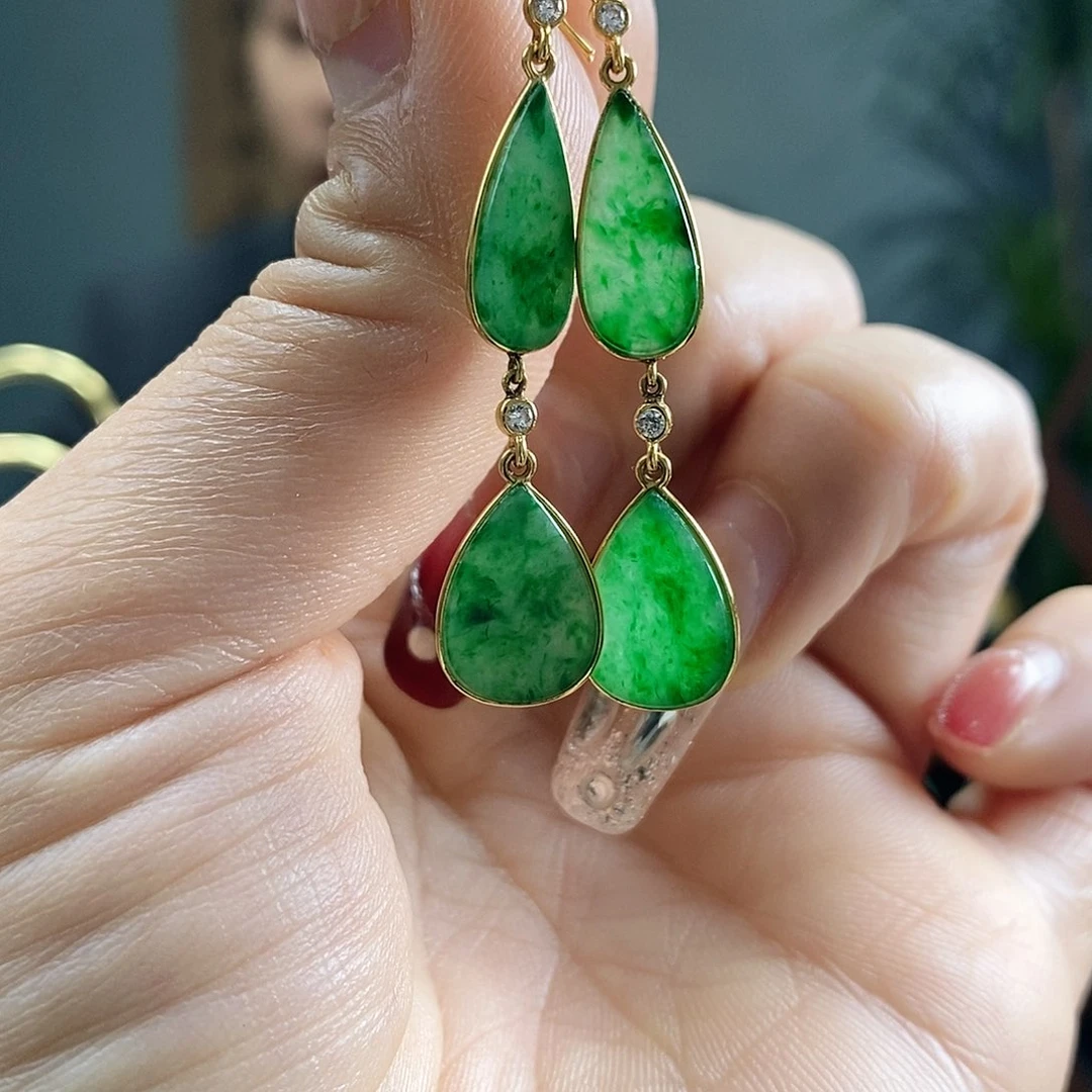 翡翠耳饰18K金镶嵌翡翠