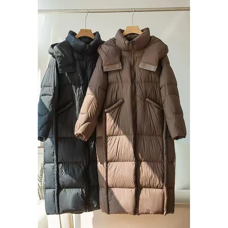 长款合格品连帽棉服加厚女士毛领时尚女装秋冬中长款过膝