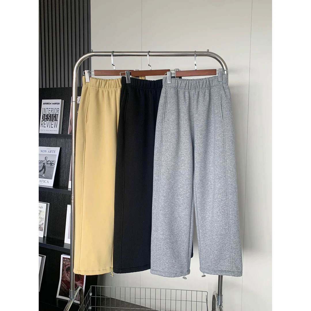 2025秋冬新款加绒加厚直筒阔腿裤女外穿高腰宽松显瘦束脚运动卫裤