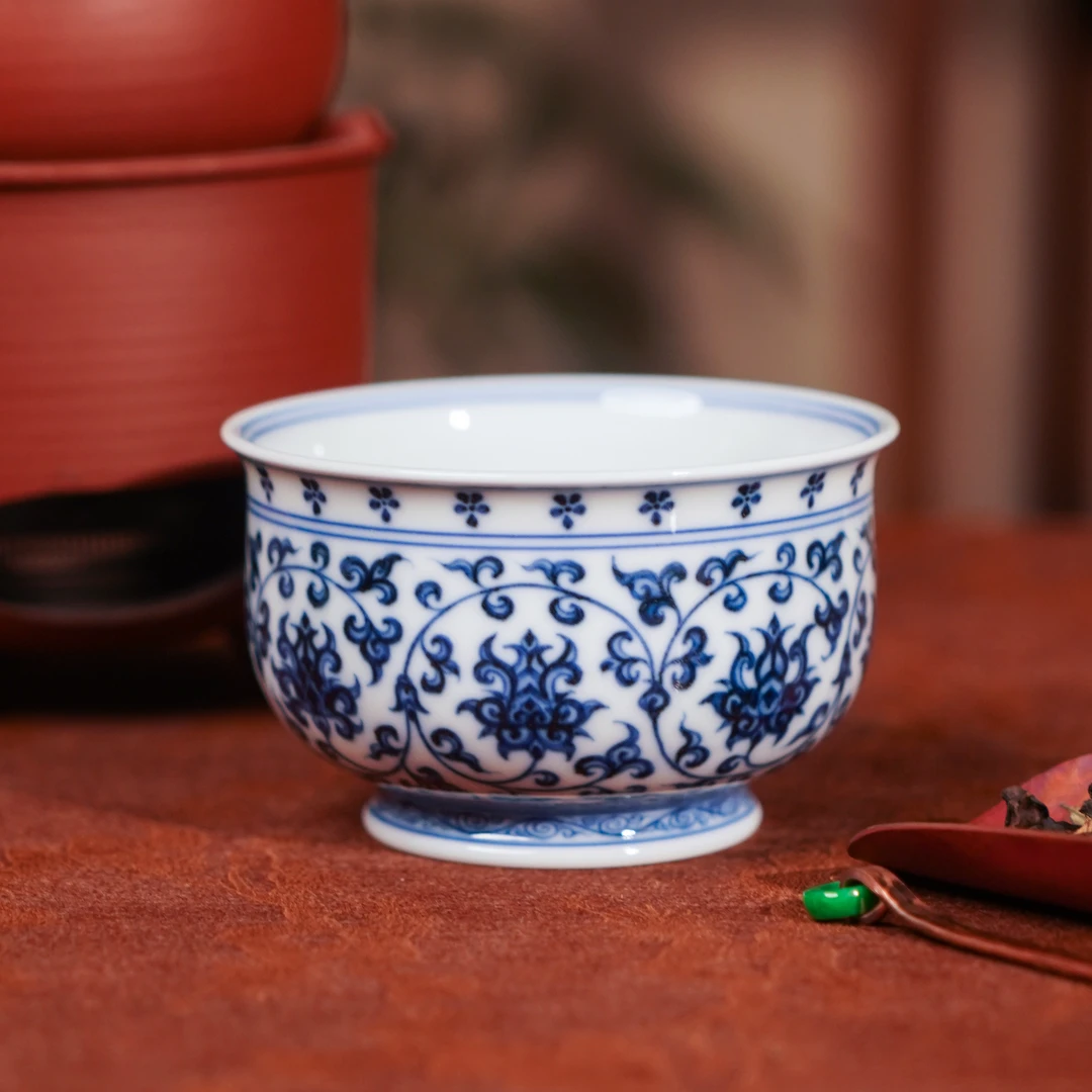 刘建锋窑  仿明缠枝莲炉式杯  手工高档家用喝茶饮茶 LJF3090