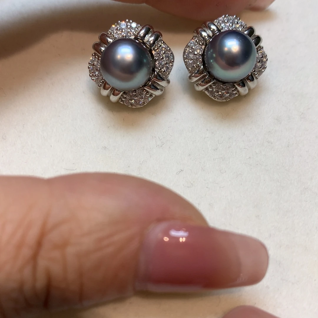 海水珍珠耳饰银S925镶嵌