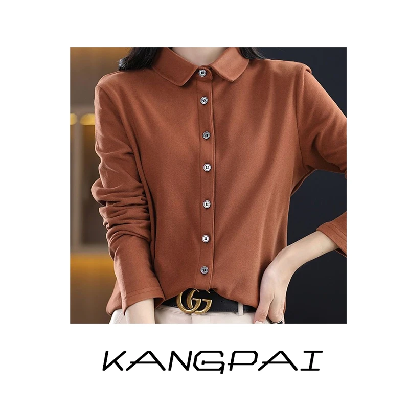 双面德绒衬衫女秋冬加厚磨毛时尚通勤设计感小众加绒保暖打底衬衣