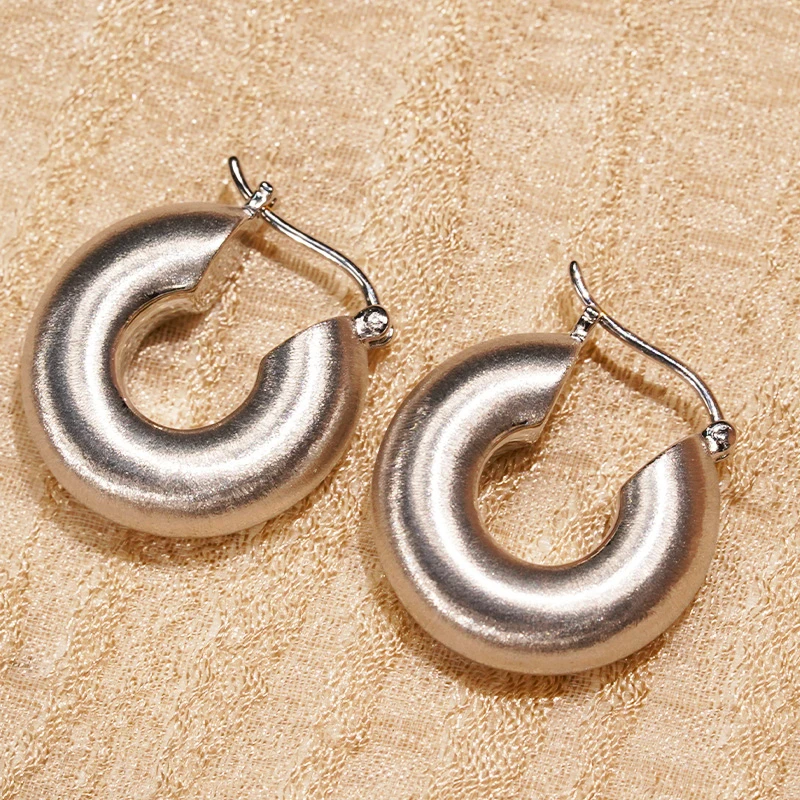 18k金素金拉丝圆圈圈时尚简约百搭耳扣sj