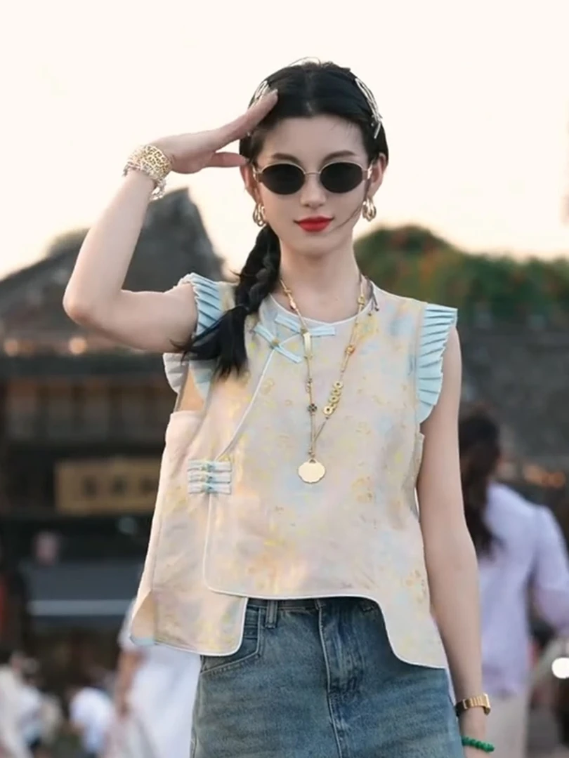 新中式轻国风短款旗袍改良女装2025新款夏年轻少女小飞袖撞色上衣