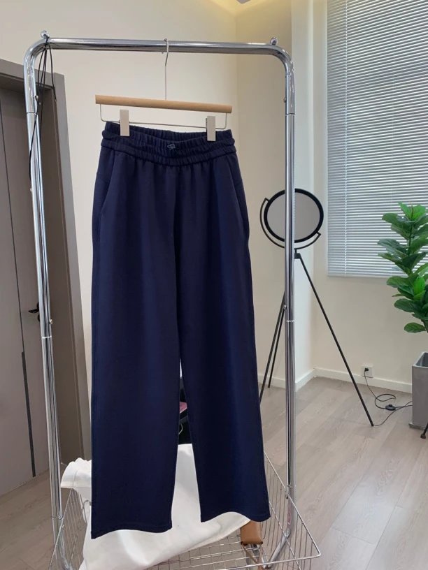 Ｌ家春秋松紧腰垂感阔腿裤女宽松显瘦休闲直筒裤拖地通勤气质长裤