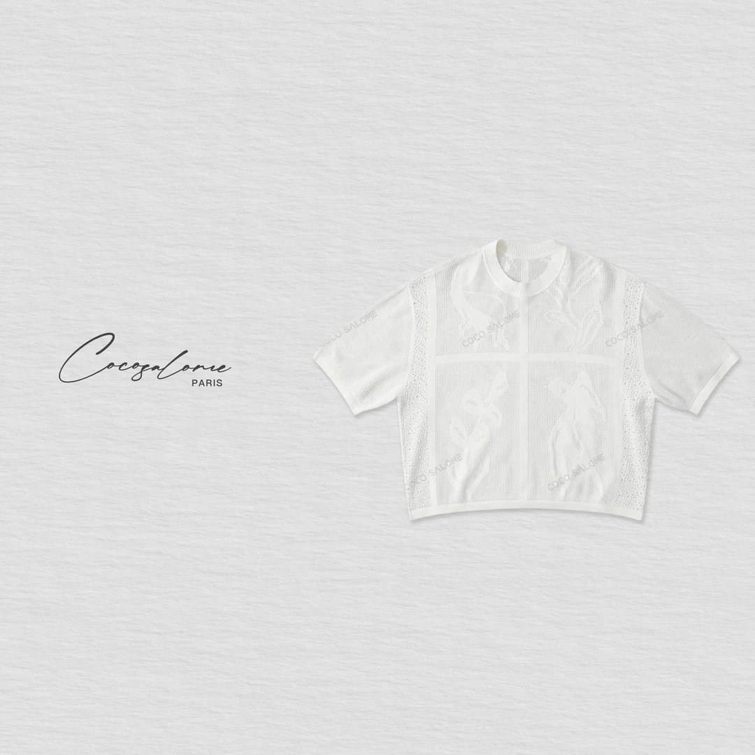 韩彬彬"小喜鹊"艺术针织镂空夏日通勤穿搭慵懒高级气质小衫1702-9