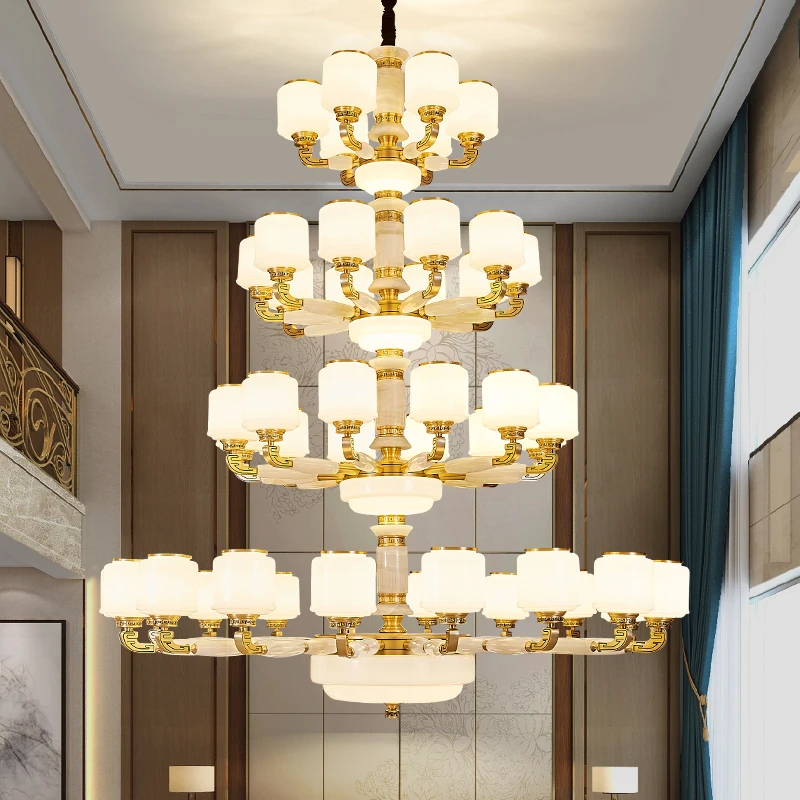 22050复式楼大吊灯新中式别墅客厅中空楼中楼大厅灯跃层多层吊灯