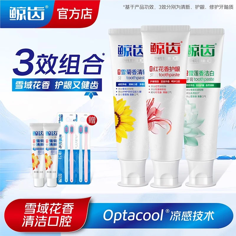 鲸齿雪莲红花雪菊提取物牙膏减轻异味护龈亮白去黄清新成人正品