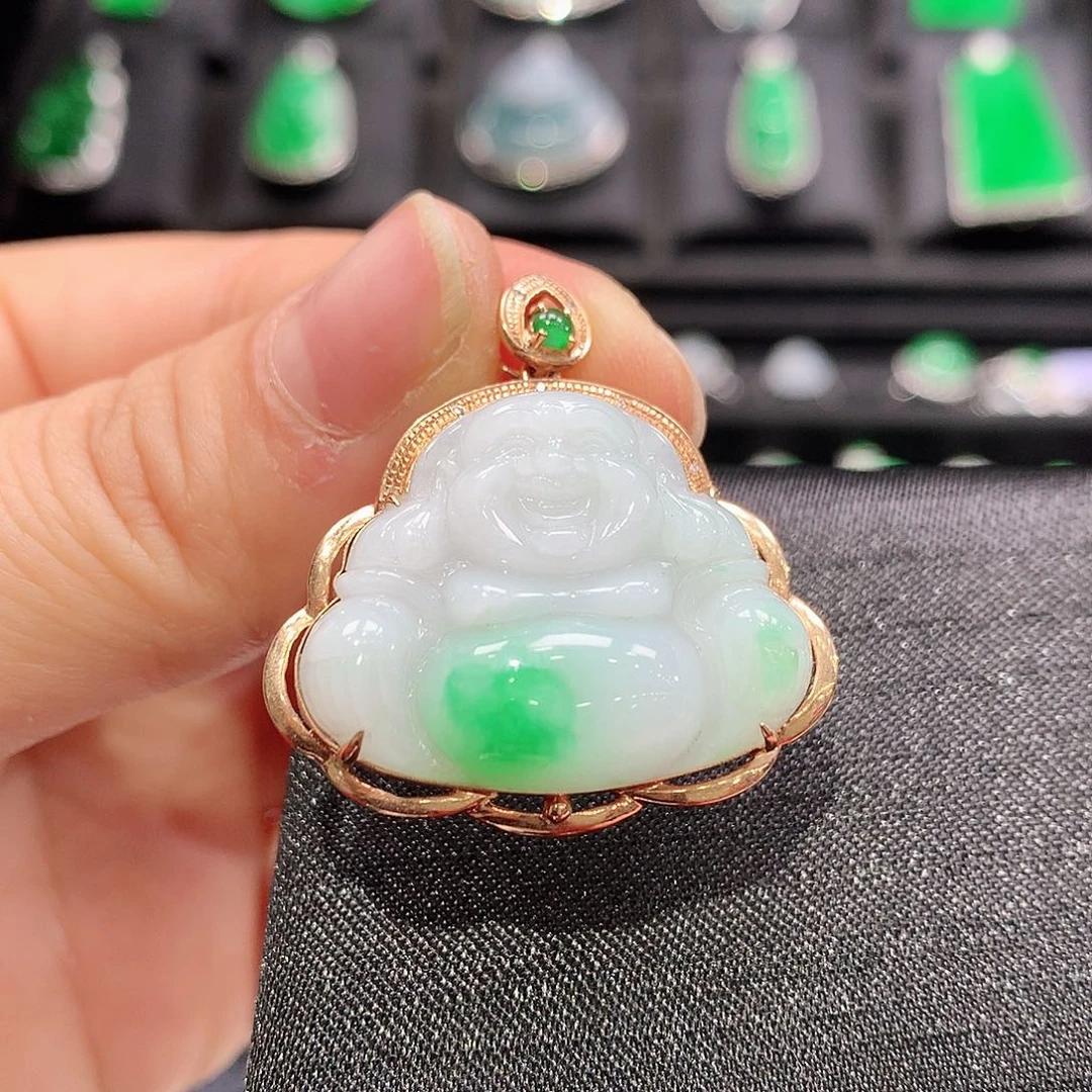翡翠颈饰18K金镶嵌佛公