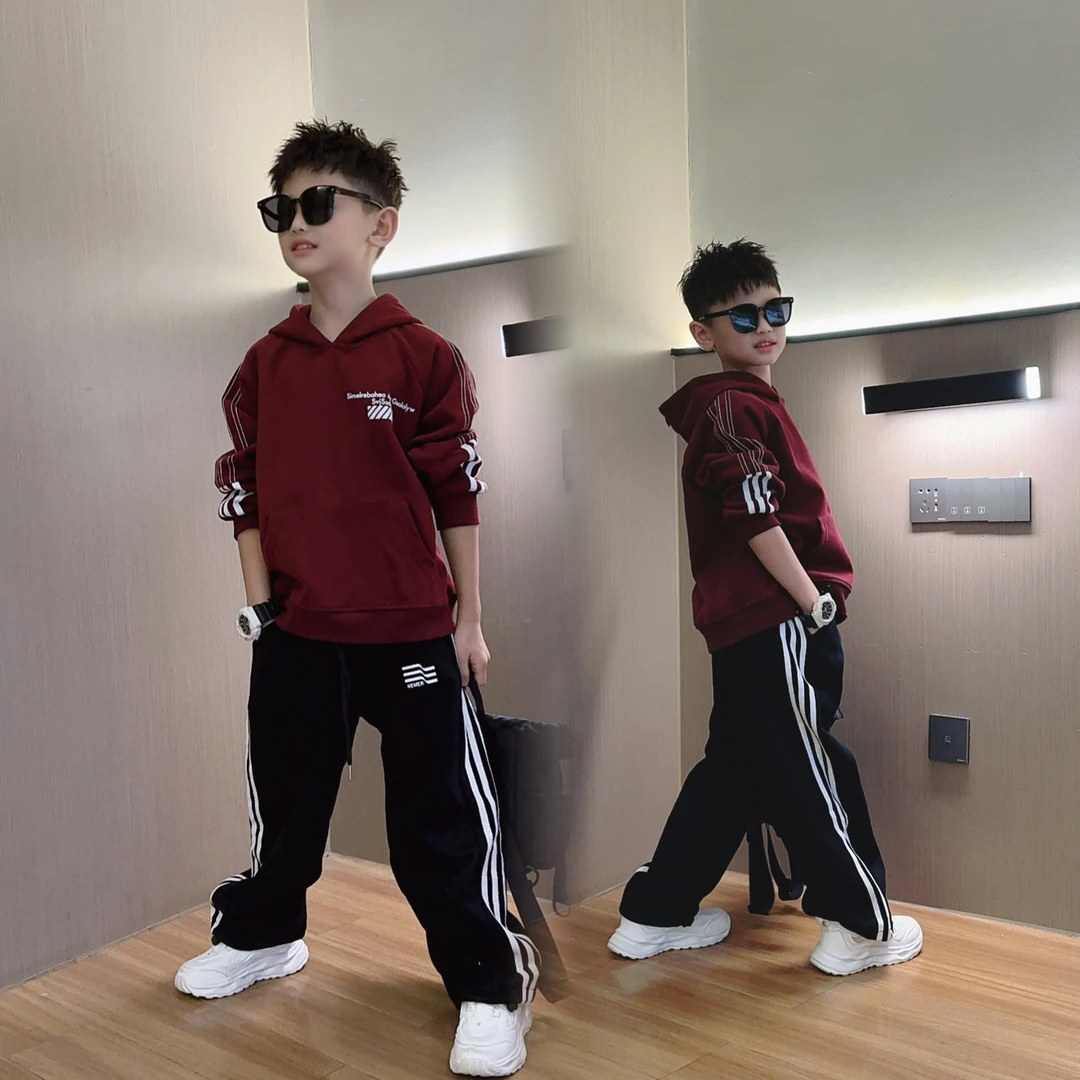男童休闲连帽织带卫衣中大童儿童时尚童装套装秋季新款童装穿搭