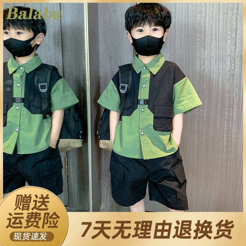 商场同款优选儿童男童夏季套装2025新款潮男孩夏款痞帅洋气工装风