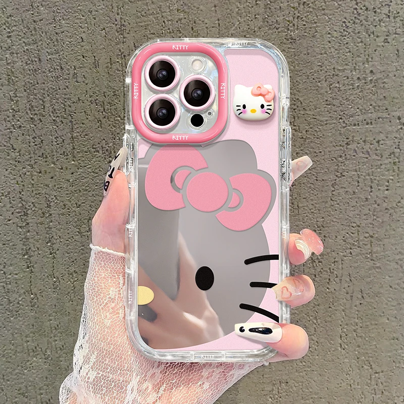 大头KT猫适用苹果15华为vivo/oppo小米iPhone16镜面奶油壳手机壳