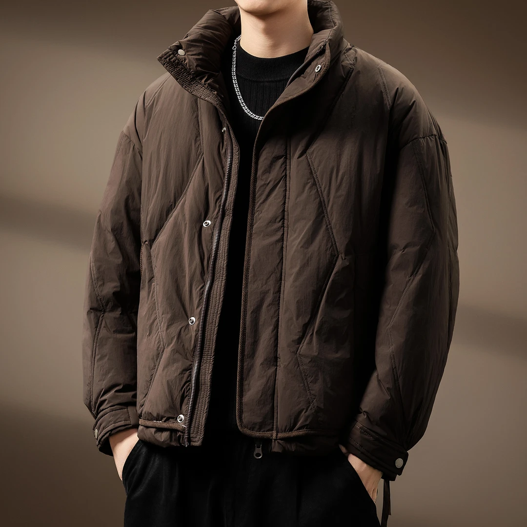 MR.MUDI/穆迪先生立领菱形格90鸭绒羽绒服冬季潮牌男保暖工装外套
