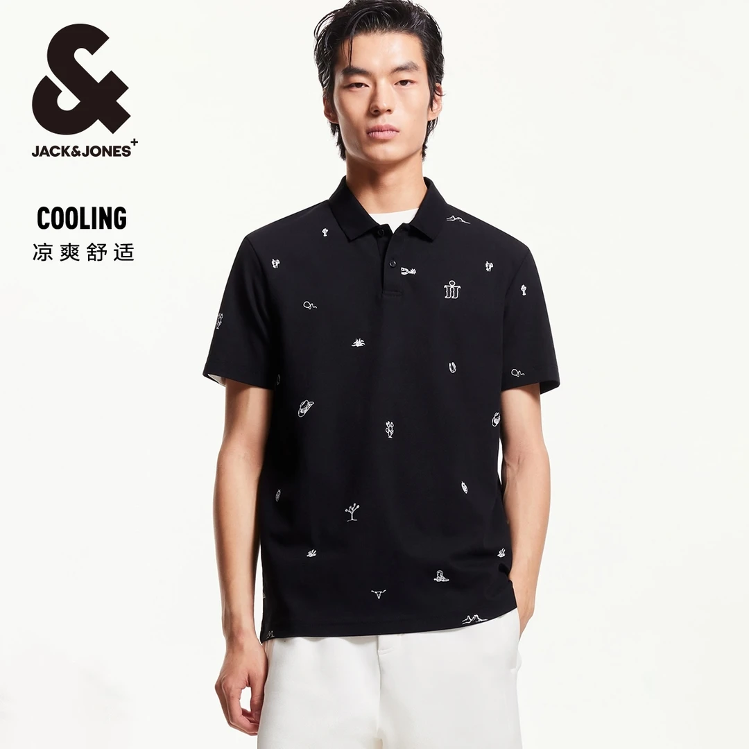 【凉感】杰克琼斯春季新款字母刺绣百搭休闲短袖常规polo衫男装