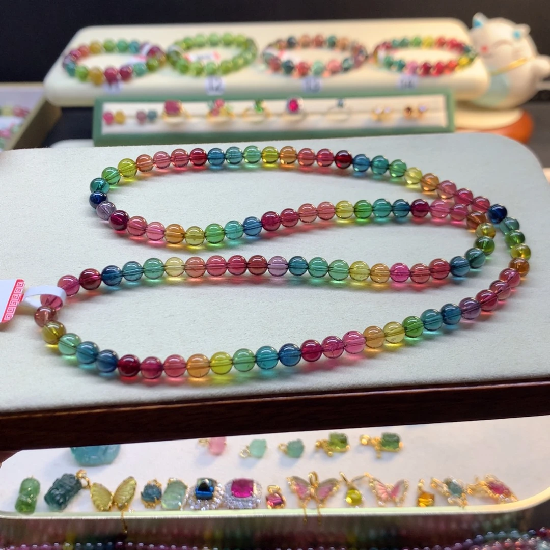 手串碧玺未镶嵌色标彩虹三圈