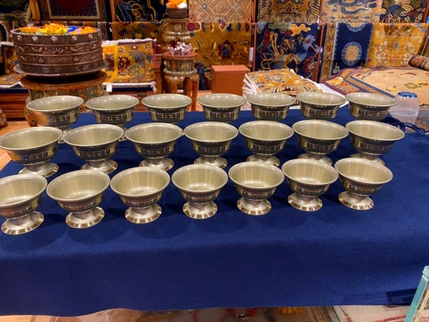 复古铜供水杯高脚藏式佛具供奉水杯家用桌面装饰