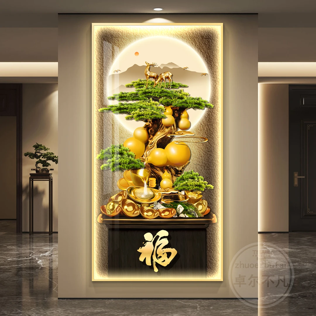 葫芦led带灯轻奢入户玄关装饰画走廊过道挂画壁画简约现代高级感