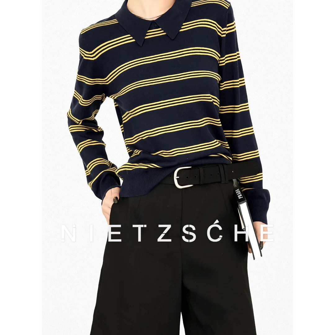 Nietzsche｜缪Polo｜B入！1oo%天丝 小翻领条纹薄款POLO针织衫25257
