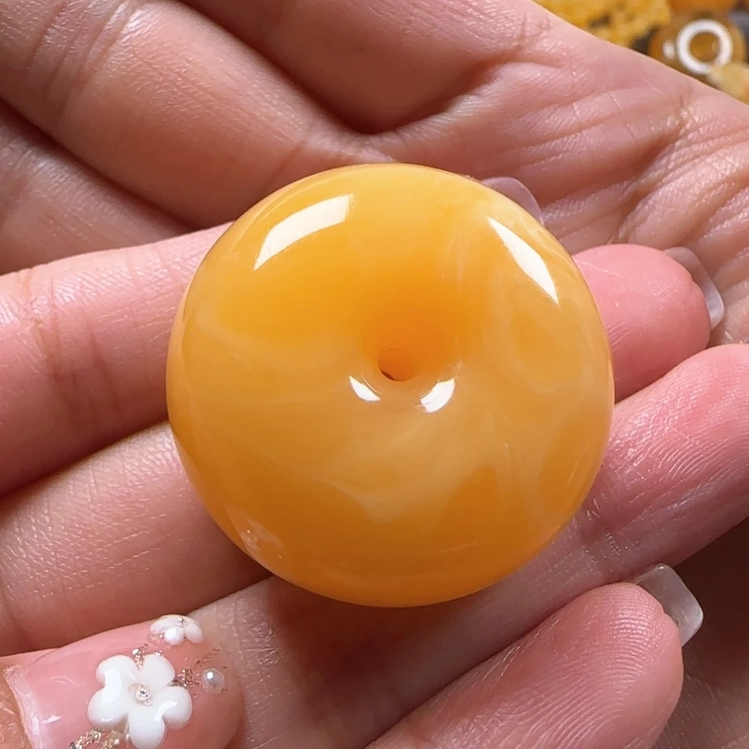 裸石蜜蜡未镶嵌冬**雪焦皮奶橘蜡妖花蜜蜡平安扣10g