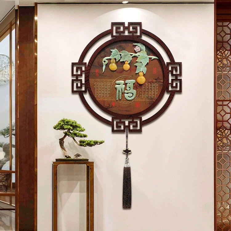 中式挂饰墙面玄关墙正对入户门壁画客厅沙发背景挂画玉雕装饰画