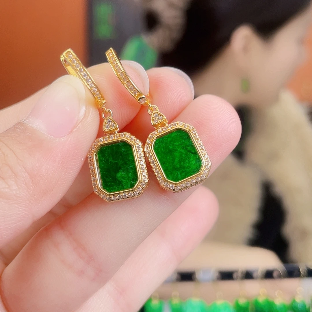 翡翠银S925镶嵌耳饰