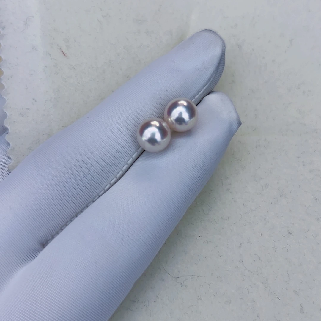 海水珍珠海水akoya天女耳钉7.5-8mm18K金镶嵌