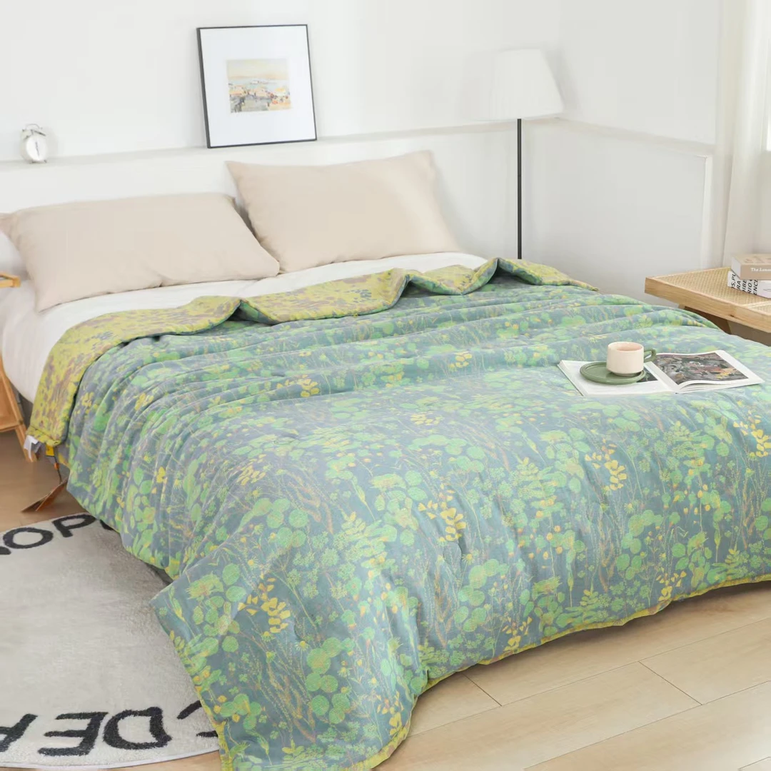 【荷塘】单人被150*200夏凉被全棉双层纱亲肤可水洗多功能