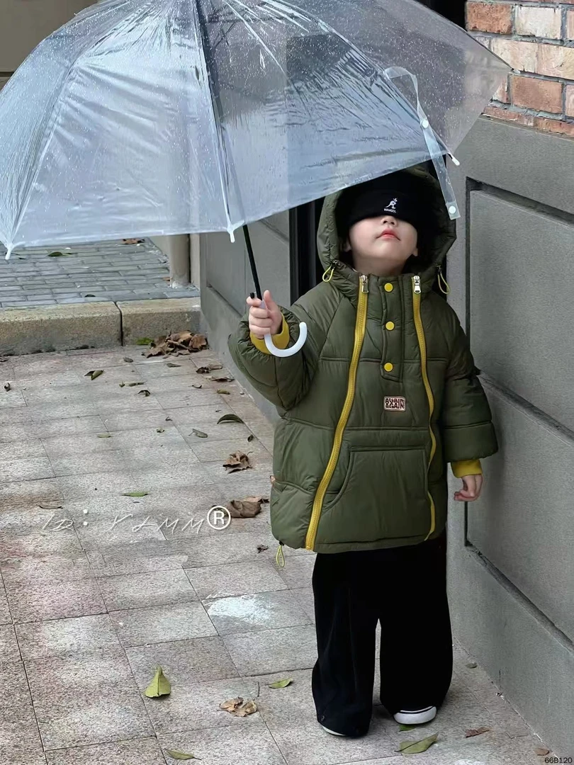 男童加绒外套冬装2025新款洋气棉衣加厚儿童装拼接棉服冬季H157