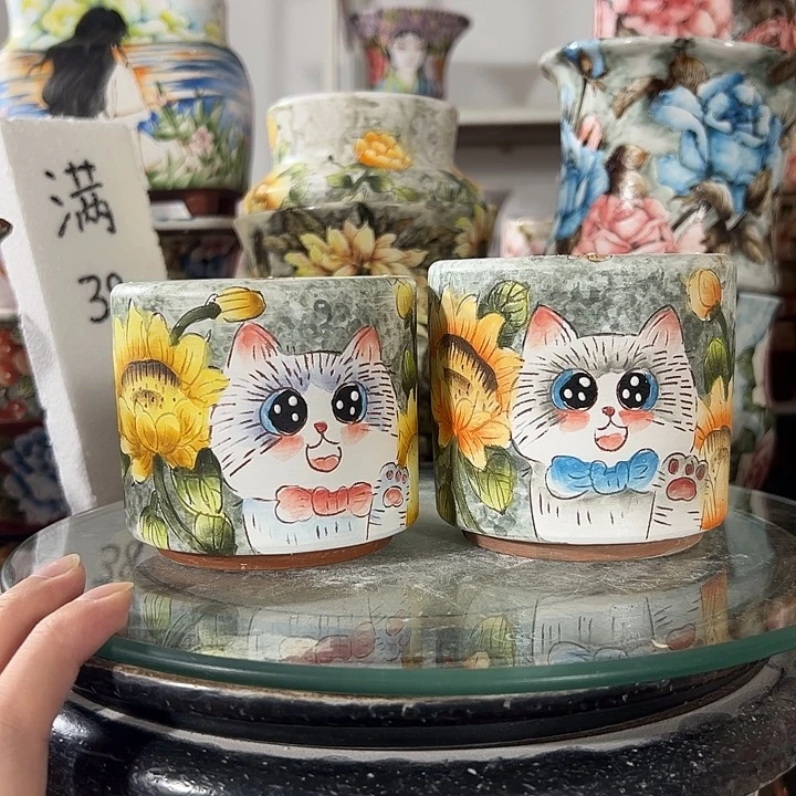 景德镇手绘花盆满38包邮偏远地区除外