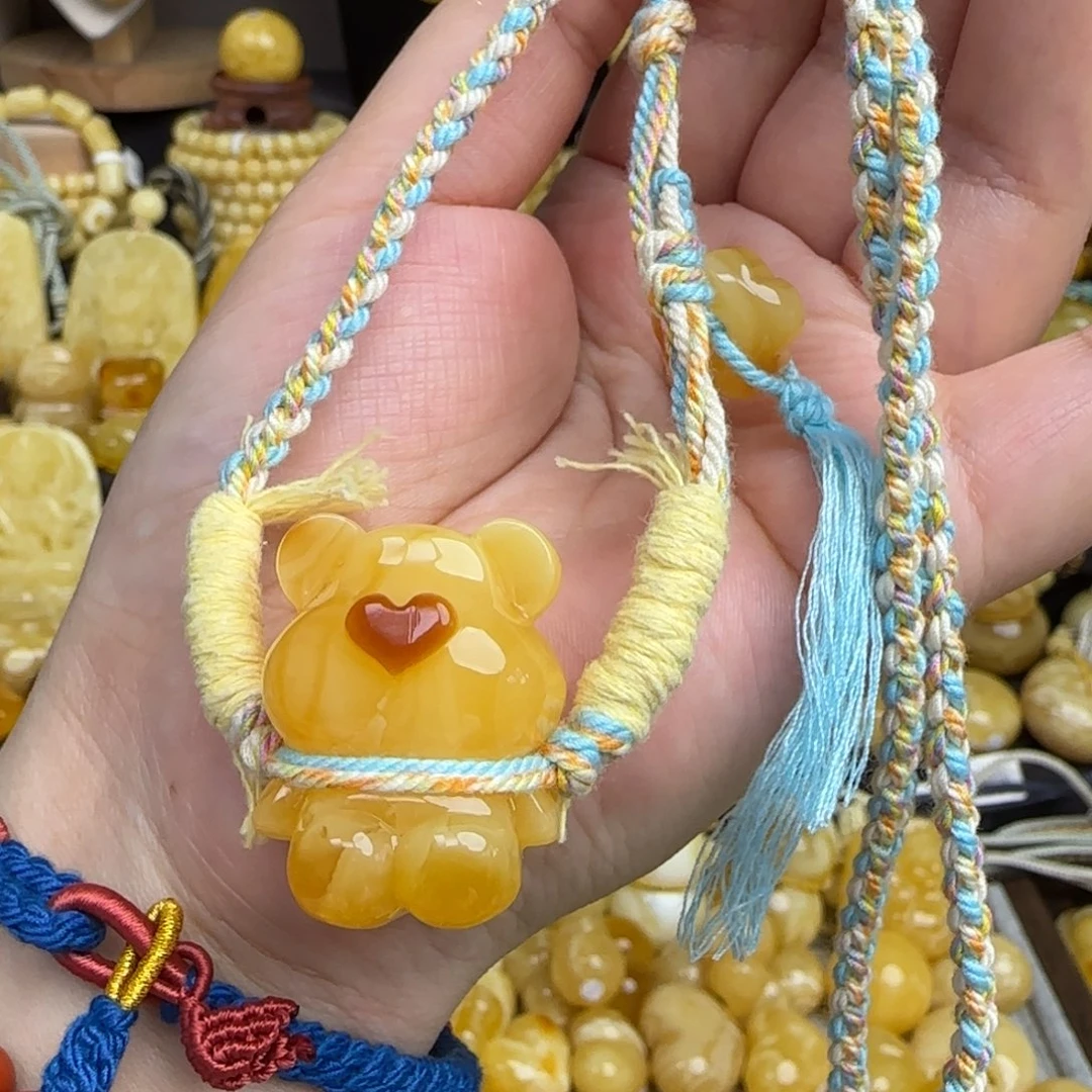 未镶嵌套链蜜蜡焦皮料蜜蜡小熊