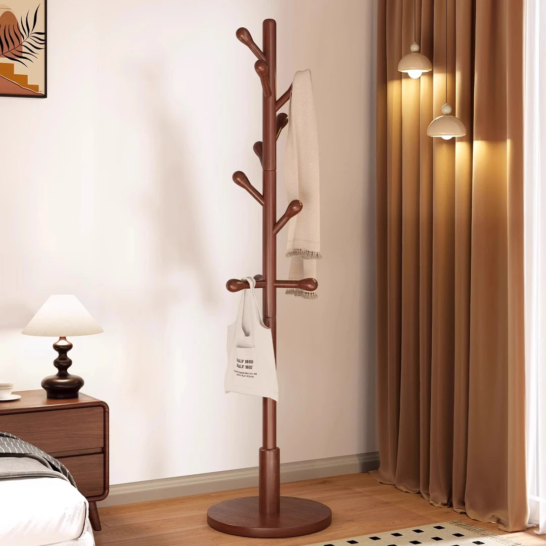 加厚实木挂衣架客厅卧室简易晾衣架简约落地衣帽架木质衣服架家用