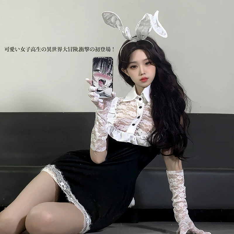 黑色蕾丝连衣裙法式包臀显瘦小胸兔女郎纯欲风约会裙