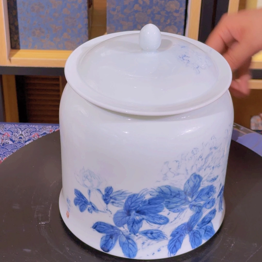 书法王梅言精品青花瓷器茶叶罐