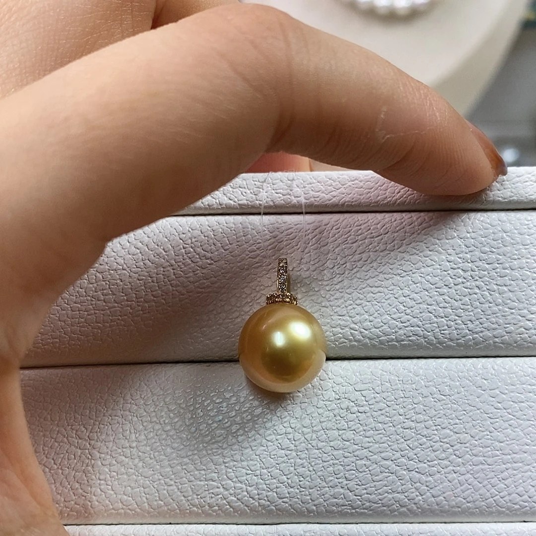18K金镶嵌吊坠(不含链)海水珍珠12m南洋浓金珠吊坠（茶金品质）