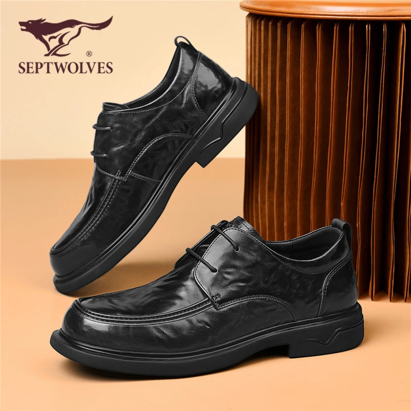 七匹狼男鞋秋季新款商务正装休闲皮鞋男士时尚百搭真皮黑色通勤鞋