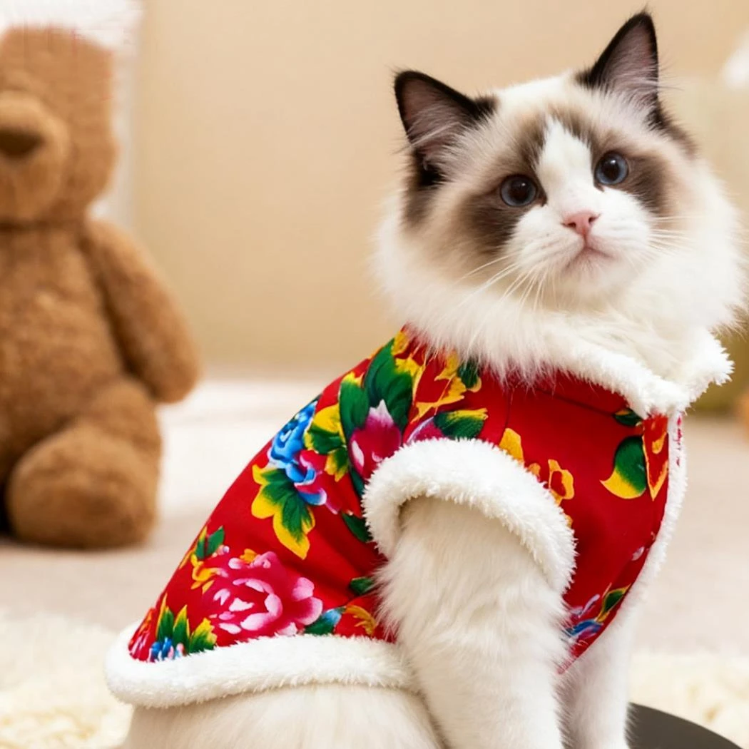 红路皇猫咪衣服秋冬加厚保暖东北大花袄布偶蓝猫幼猫无毛猫狗狗新