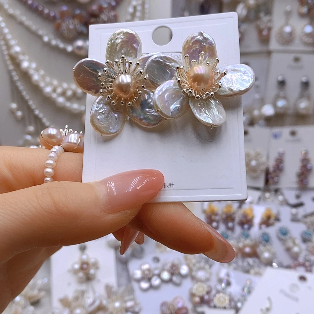 淡水珍珠耳饰银S925镶嵌