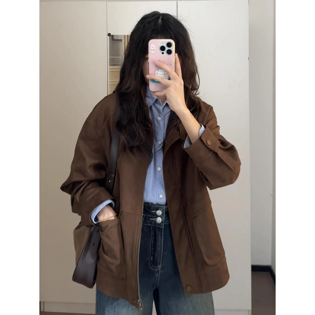 美拉德咖色拉炼夹克小上衣女早秋季今年新款独特漂亮韩系穿搭外套