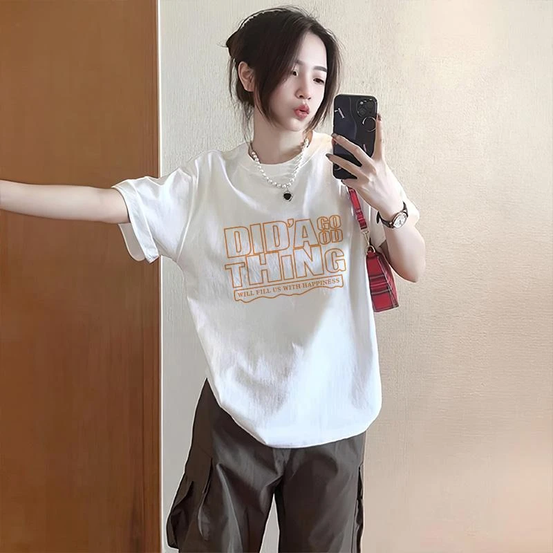 白色短袖t恤女夏季2025新款纯棉宽松设计感半袖美式百搭洋气上衣