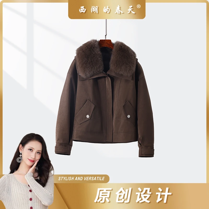羽绒服外套女2025秋冬白鹅绒狐狸大毛领防风保暖外套女K205928