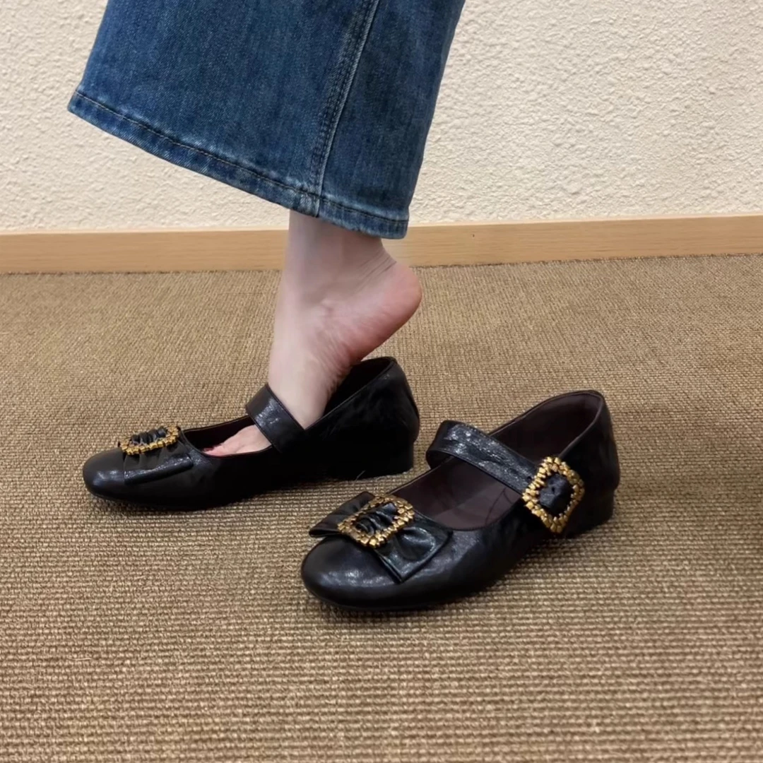 Pokoy-2cm浅口平底单鞋女一字扣玛丽珍鞋舒适平跟