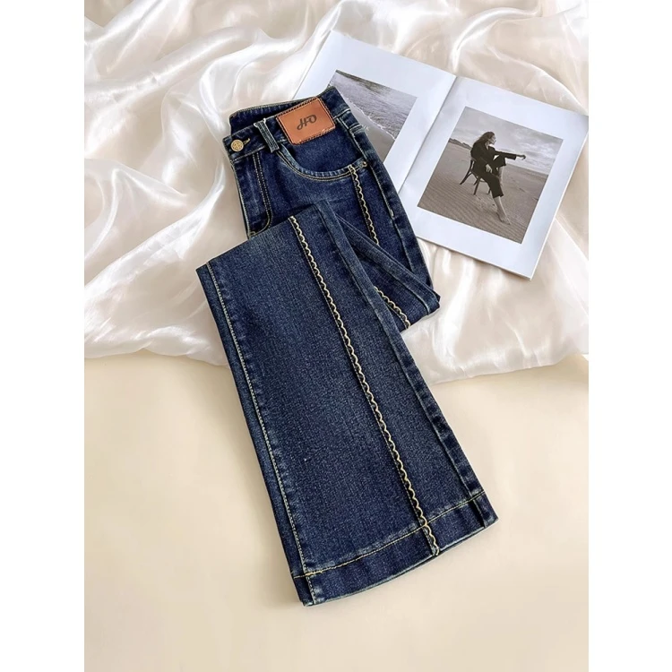 拉夏贝尔微喇牛仔裤秋女装2025新款高腰弹力马蹄裤修身显瘦喇叭裤